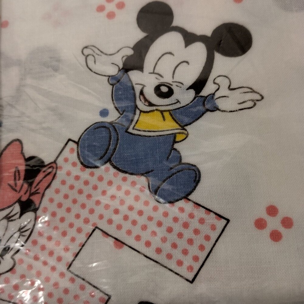 Vintage Disney Babies Dundee Crib Sheet 28x52 White ABC Mickey Minne New NOS - Picture 9 of 11